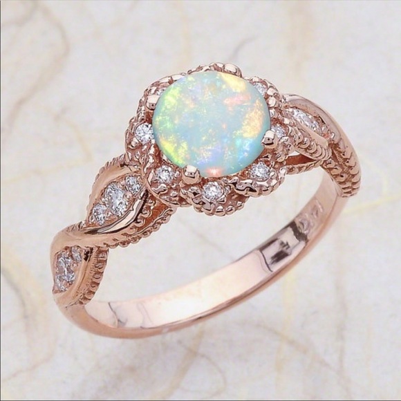 14k Rose gold fire opal gemstone princess ring - Picture 1 of 5